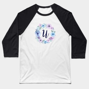 Floral Monogram U Icy Winter Blossoms Baseball T-Shirt